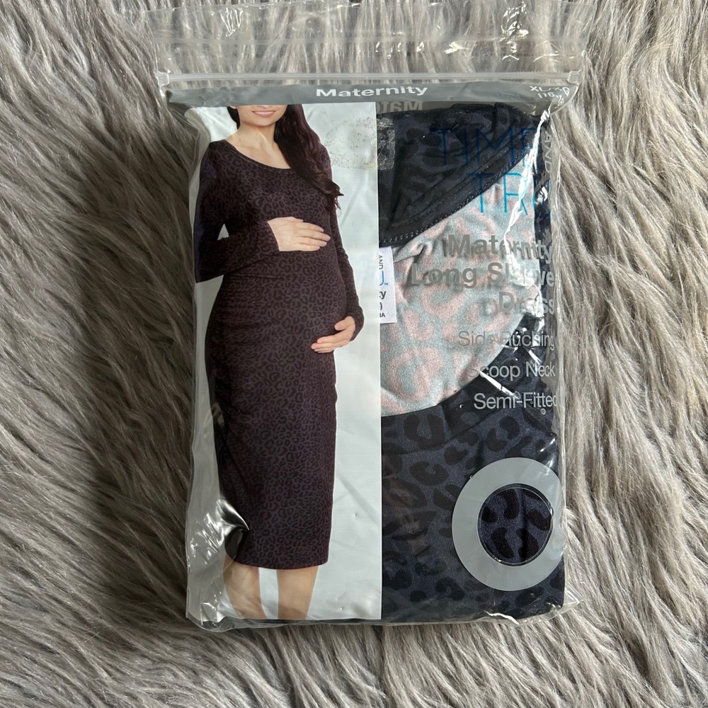 Time And Tru‎ Maternity Dress Womens Size XL (16-18) Gray Leopard Long Sleeve